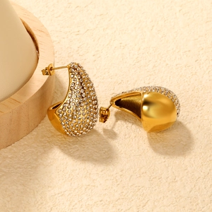 Luxe gold-plated teardrop hoop earrings with pave white zircon in minimalist C-shape