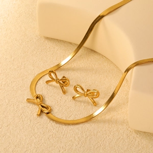 Stainless Steel Jewelry Women 18K Gold Plated Bowknot Nautilus Conch Necklace Earrings Herringbone Chain Elegant