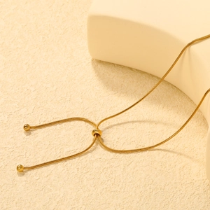 Minimalist 18K gold plated stainless steel snake chain necklace with adjustable sliding bead