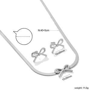 Silver bow necklace and earrings set dimensions 12x20mm with snake chain details