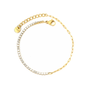 Luxuriöses 18K vergoldetes Edelstahl-Armband mit Zirkonia-Tennis- und Büroklammerkette