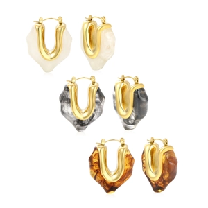 Three pairs of vintage Maillard resin hoop earrings with 18K gold plated metal accents
