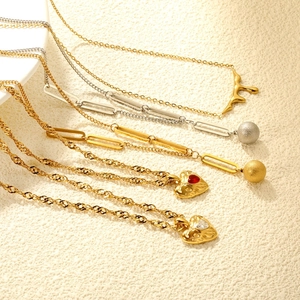Collana Con Pendente In Acciaio Inossidabile Placcato Oro 18K Cuore Lava Goccia Sfera Smerigliata Zircone Gioielli Donna