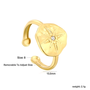 Detailansicht des 13,5mm Goldrings mit Sternenschliff, Größe 8 und Gewichtsangabe