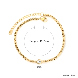 Detail view of 18K gold plated chain with 6mm zircon and 18+5cm length specs