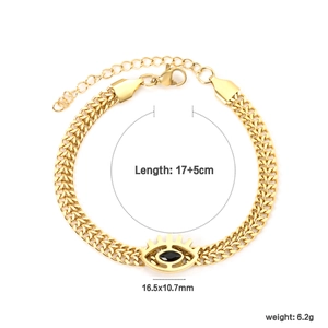 Bracelet double chaîne en acier inoxydable doré bohème avec pendentif oeil maléfique