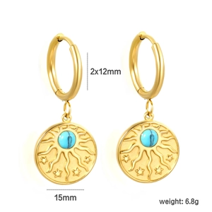 Boucles d'oreilles soleil en acier inoxydable plaqué or 18 carats avec turquoise