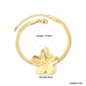 Elegant gold flower petal bracelet in stainless steel with a sleek snake chain design