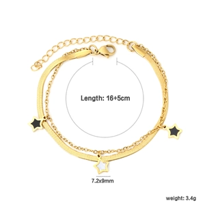 Detailed view of layered gold star bracelet with 16 plus 5cm length and size specs