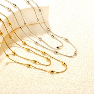 Collier Chaîne Serpent Multi-rangs Acier Inoxydable Plaqué Or 18K Perles Ovales Hip Hop Pour Femmes