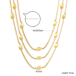 Collana a doppio strato in oro con catena a serpente e perle ovali, lunga 120cm