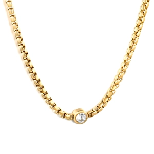 Collier chaîne box en acier inoxydable plaqué or 18 carats avec zircone ronde brillante