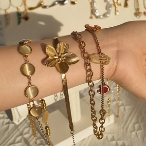 Stainless Steel Bracelet For Women Gold Plated Snake Chain Flower Butterfly Bow Star Pendant Adjustable Jewelry Elegant