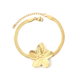 Gold petal pendant snake chain bracelet with star bow accents for women