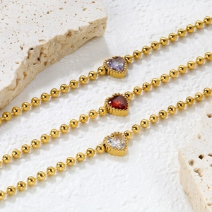 Bracelets à perles dorées luxueux avec pendentifs en zircon en forme de cœur coloré