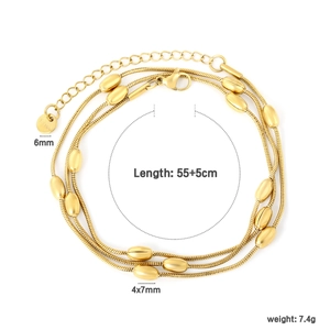 Collana a doppio strato in maglia serpente dorata con perline ovali e medaglietta