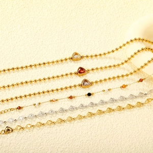 Bracelet En Acier Inoxydable Zircon Coeur Or Argent Minimaliste Chaîne De Perles Bijoux Élégants Pour Femmes