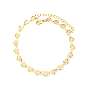 Bracelet doré en acier inoxydable à maillons cœurs texturés avec fermoir mousqueton réglable