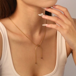 Elegant 18K gold plated stainless steel snake chain necklace with adjustable slider bead