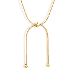 Adjustable 18K gold-plated stainless steel snake chain necklace with round beads