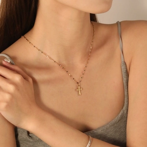 Chic 18k gold plated stainless steel cross necklace for women on neck
