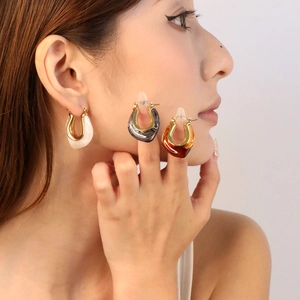 French vintage resin hoop earrings in amber and marble patterns for a modern retro look