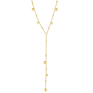 Élégant collier lasso en forme de Y plaqué or 18 carats avec perles en acier poli