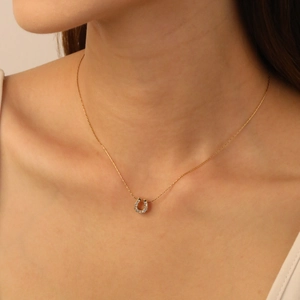 Stainless Steel Pendant Necklace With Cubic Zirconia Heart Horseshoe U-Shape Minimalist Gold Plated Jewelry For Women