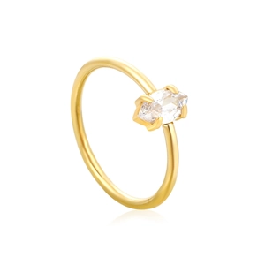 Elegant gold stainless steel ring with marquise-cut white zircon in a 4-prong setting