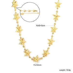 Collana a catena con stelle dorate, chiusura a moschettone, lunghezza 40+5 cm, elegante