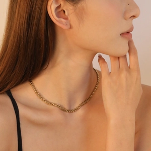 Fishbone Chain Necklace 18K Gold Plated Stainless Steel V Shape Interlocking Links Clavicle Choker Trendy Hip Hop