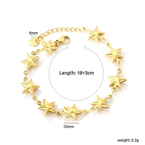 Bracciale da donna in acciaio inossidabile dorato con stelle cave e catena regolabile