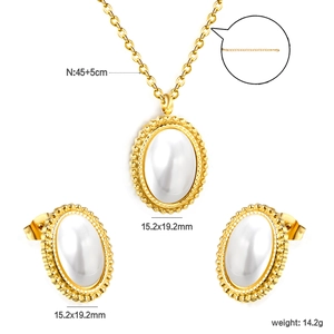 Detailed view of oval opal pendant and earrings set with size and weight dimensions