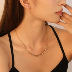 Collana minimalista in acciaio inossidabile oro 18K con ciondoli in cristallo tondo