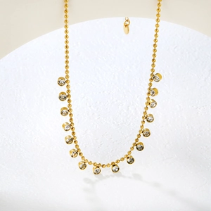Collana a sfere dorate con ciondoli in zirconia circolare in acciaio placcato oro 18K