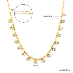Collana a catena con sfere dorate con 15 cristalli incastonati e chiusura a moschettone