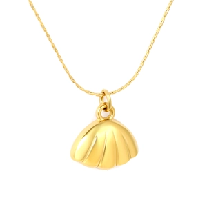 18K gold plated stainless steel shell pendant necklace with a minimalist fine link chain