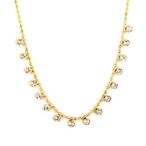 Collana in acciaio inossidabile placcata oro 18K con perline e zirconi rotondi