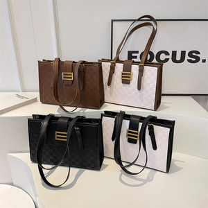 Chic retro checkered tote bag collection for women with gold buckles and large capacity