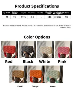 Detailed size specifications and color options for the rainbow stitched crossbody camera bag