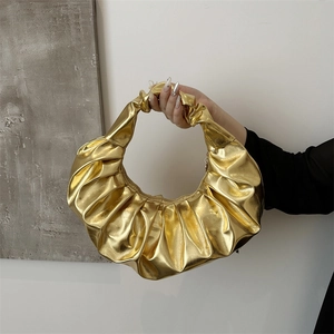 Borsa Hobo Metallizzata Increspata da Donna Borsa a Sottobraccio Plissettata Designer Mezzaluna Borsa Cloud per Festa