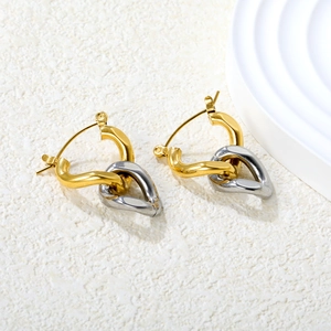 Minimalist bicolor chain hoop earrings with gold and silver interlaced metallic design