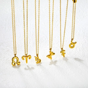 Golden 18k stainless steel 12 zodiac pendant necklaces with minimalist chain design