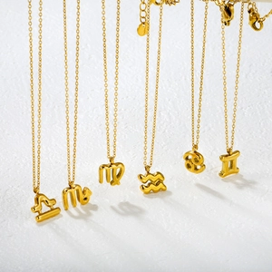 18k gold plated stainless steel zodiac pendant necklaces with O-chain in various signs