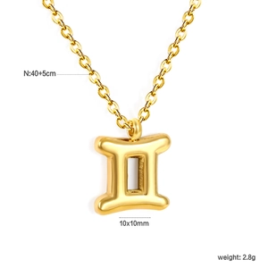 Detail of 18K gold Gemini symbol pendant necklace with size 10x10mm specifications