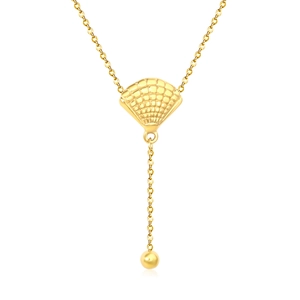 Collier en acier inoxydable plaqué or 18 carats avec pendentif éventail et bille