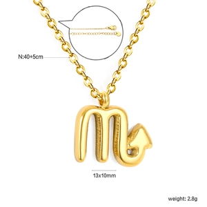 Detailed specs of Scorpio zodiac pendant necklace in 18k gold-plated stainless steel