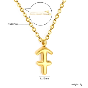 Detail of 18k gold plated Sagittarius pendant necklace with size and length specifications