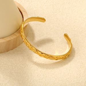 Bracelet Jonc Ouvert Gravé Soleil Lune Étoile Acier Inoxydable Zircone Réglable Bijoux Rétro Bohême Pour Femmes