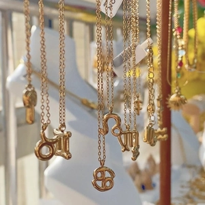 Zodiac Sign Pendant Necklace Gold Plated Stainless Steel Bubble Constellation Jewelry For Women Men Gift